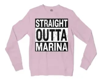 Straight Outta Marina Men/Unisex Long Sleeve T-Shirt in Light Pink Color