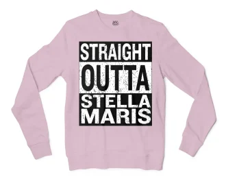 Straight Outta Stella Maris Men/Unisex Long Sleeve Sweatshirt in Light Pink Color