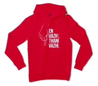 En Vazhi, Thani Vazhi (White) Men/Unisex Hoodie in Red Color