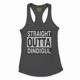 Straight Outta Dindigul Women's Racerback Tank in Solid Black Color