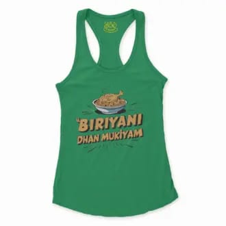 Biriyani Dhan Mukiyam Women's Racerback Tank in Solid Kelly Green Color