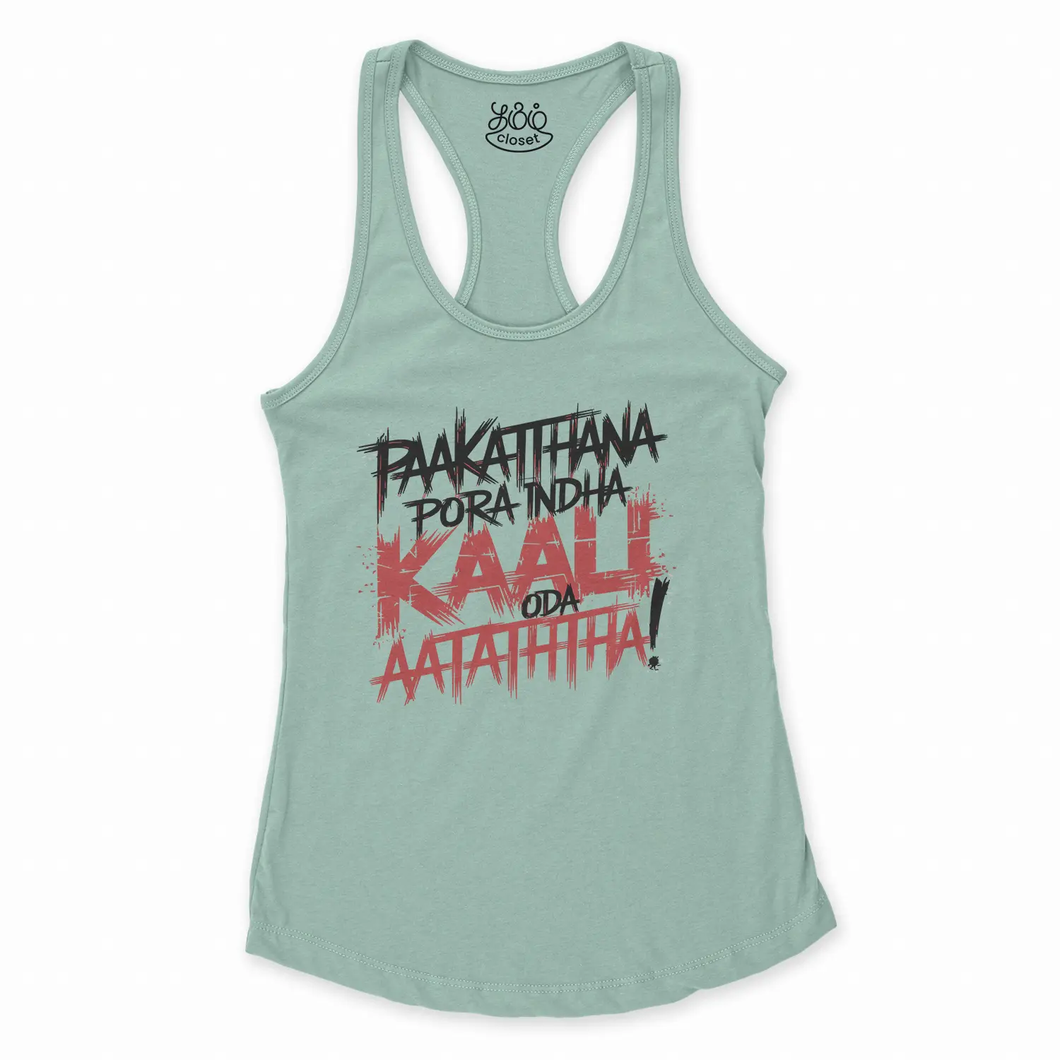 Paakaththana Porra Indha Kaali Oda Aatatha (Black) Women's Racerback Tank in Solid Mint Color