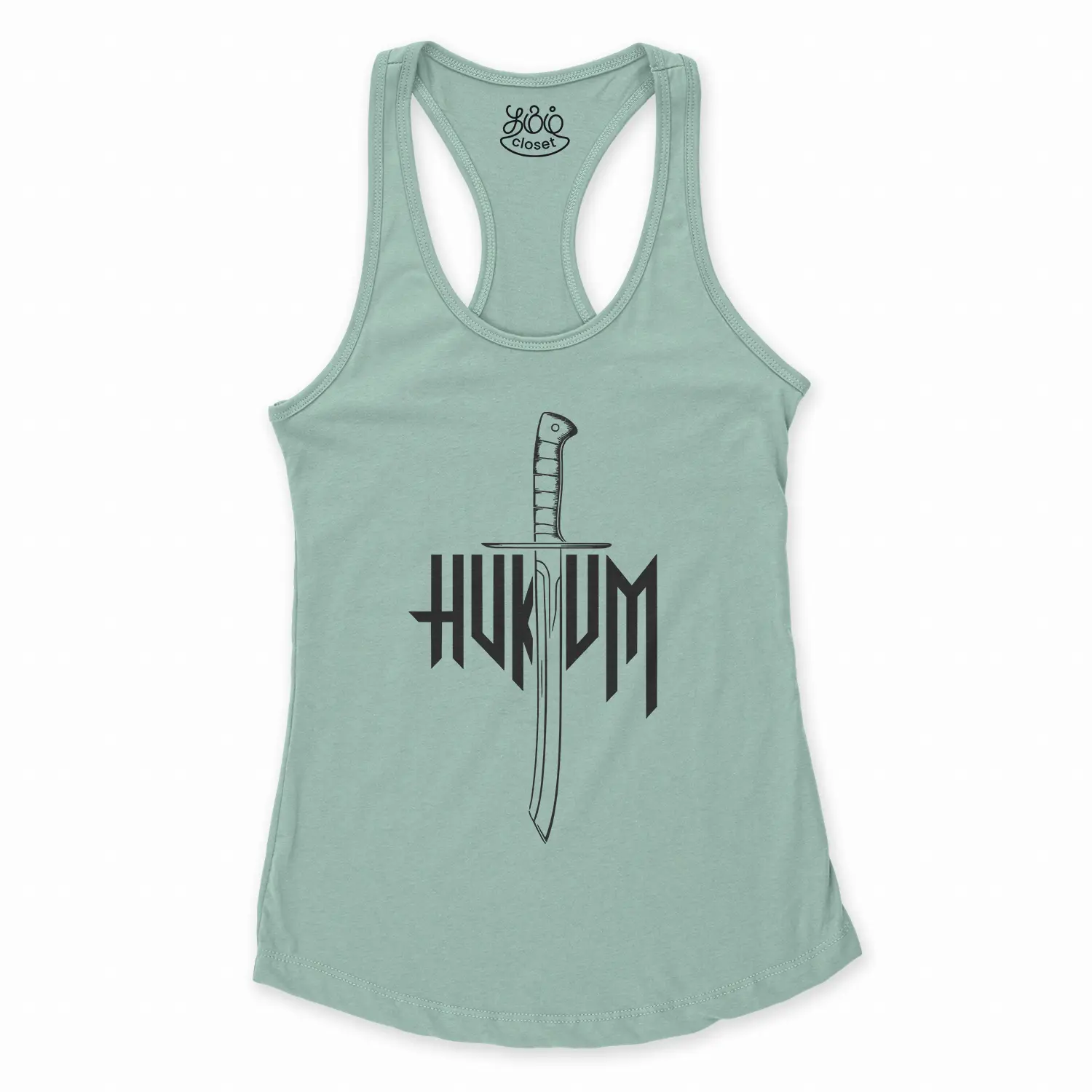 Hukum (Black) Women's Racerback Tank in Solid Mint Color