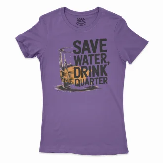 Save Water Drink Quarter Women's T-Shirt in Solid Purple Rush Color