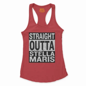 Straight Outta Stella Maris Women's Racerback Tank in Solid Red Color