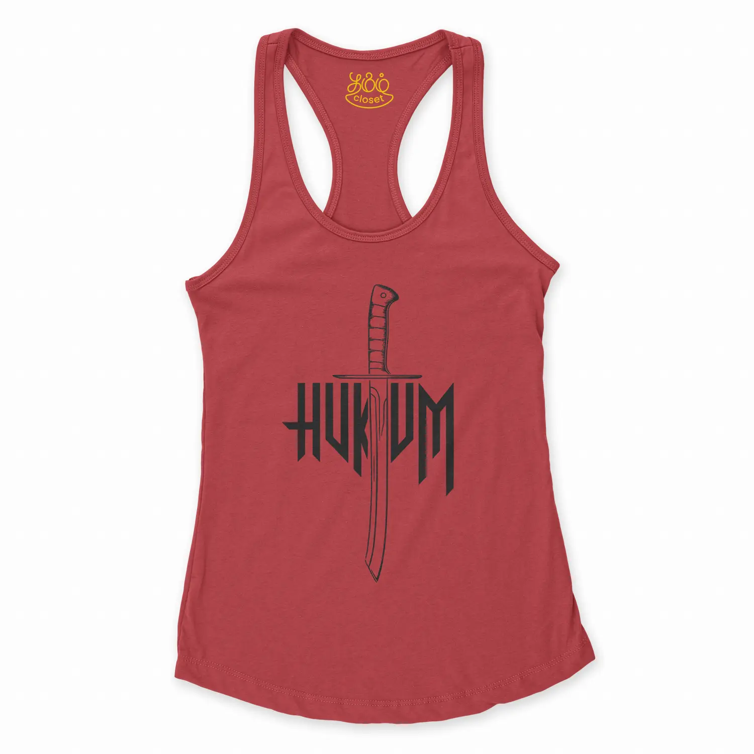 Hukum (Black) Women's Racerback Tank in Solid Red Color