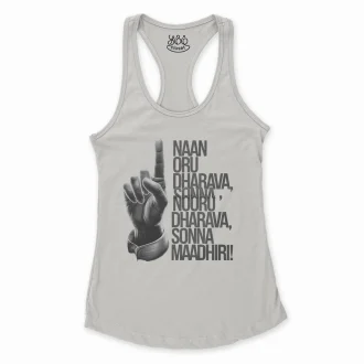 Naan Oru Dharava Sonna, Nooru Dharava Sonna Maadhiri (Black) Women's Racerback Tank in Solid White Color