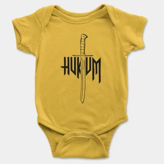 Hukum (Black) Short Sleeve Baby Onesie in Yellow Color