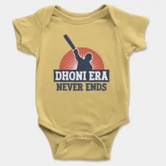 Dhoni Era Never Ends Short Sleeve Baby Onesie in Butter Color