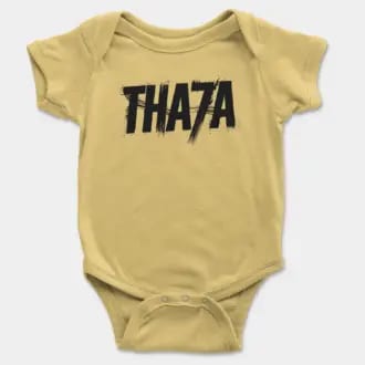 Tha7A Short Sleeve Baby Onesie in Butter Color