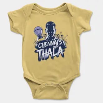 Chennais Own Thala Short Sleeve Baby Onesie in Butter Color