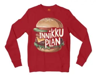 Innikki Plan - Burger Men/Unisex Long Sleeve Sweatshirt in Cherry Red Color