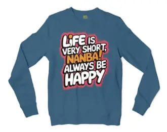 Life Is Very Short Nanba Men/Unisex Long Sleeve T-Shirt in Indigo Blue Color