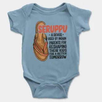Seruppu - A Device Used By Indian Parents Short Sleeve Baby Onesie in Light Blue Color