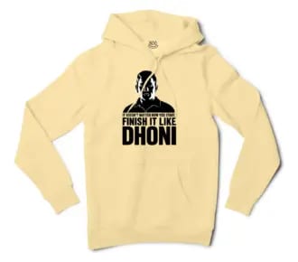 No Matter How You Start, Finish It Like Dhoni Men/Unisex Hoodie in Light Yellow Color