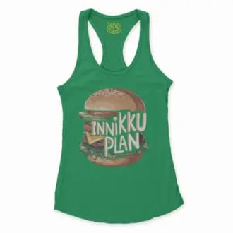 Innikki Plan - Burger Women's Racerback Tank in Solid Kelly Green Color