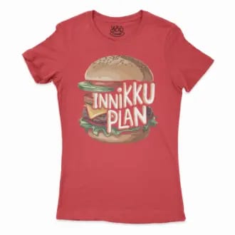 Innikki Plan - Burger Women's T-Shirt in Solid Red Color