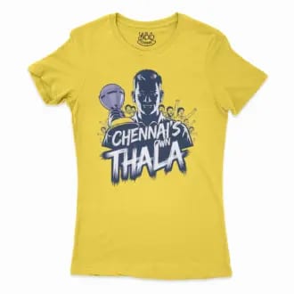 Chennais Own Thala Women's T-Shirt in Solid Vibrant Yellow Color