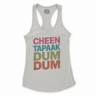 Cheen Tapaak Dum Dum Women's Racerback Tank in Solid White Color