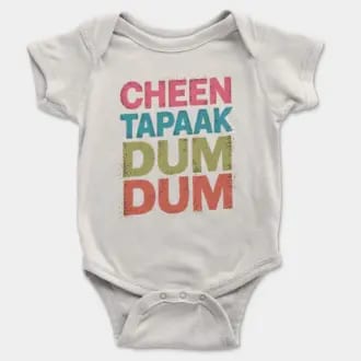 Cheen Tapaak Dum Dum Short Sleeve Baby Onesie in White Color