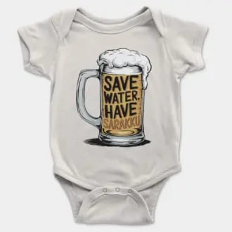 Save Water And Have Sarakku Short Sleeve Baby Onesie in White Color