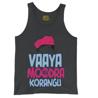 Vaaya Moodra Korangu Men/Unisex Tank Top in Black Color