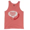 Hello Dubai Ah? Men/Unisex Tank Top in Bright Salmon Color