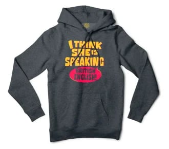 I Think She Is Speaking British English Men/Unisex Hoodie in Charcoal Heather Color