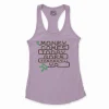 Money Comes Today Goes Tomorrow Ya Women's Racerback Tank in Lilac Color