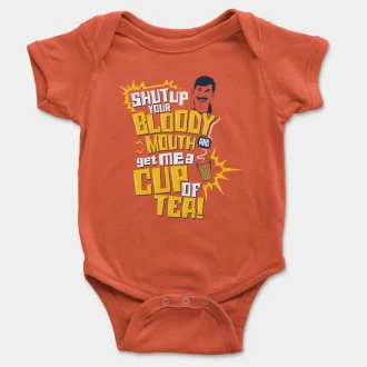 Shut Up Your Bloody Mouth Short Sleeve Baby Onesie in Orange Color