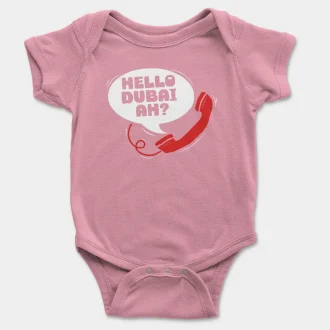 Hello Dubai Ah? Short Sleeve Baby Onesie in Pink Color
