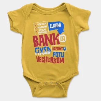 Vekkam Maanam Soodu Soranai Laam Bank La Fixed Deposit La Potu Vechurkom Short Sleeve Baby Onesie in Yellow Color